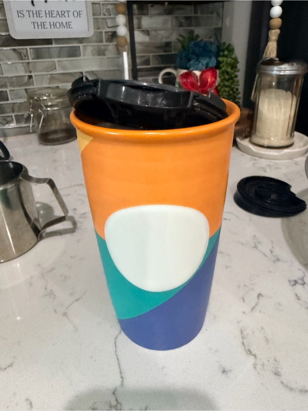 Starbucks Orange Teal Purple and White Ceramic Tumbler